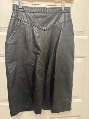 Outerbound Structured Black Leather Midi Skirt